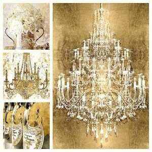 Luxury nights, Chandeliers & Dom Perignon Gold White Fashion glam wall art decor